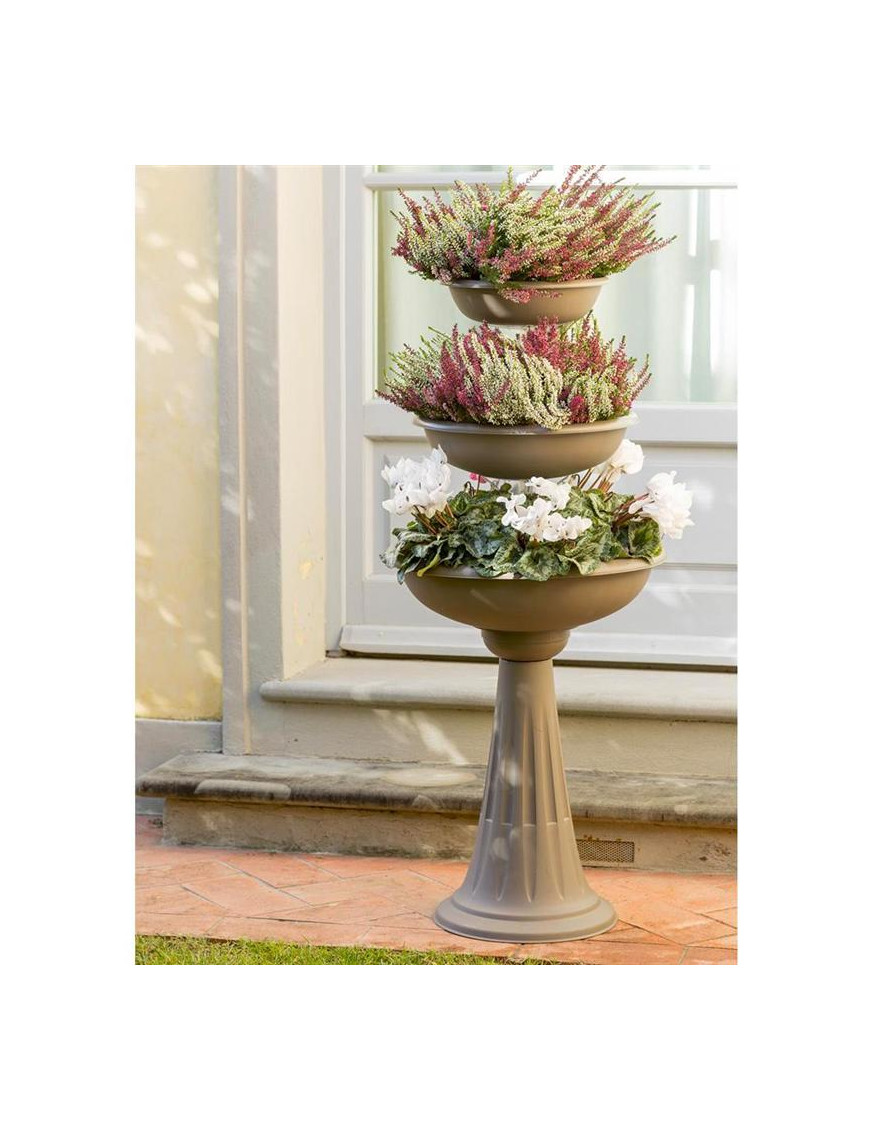 CIOTOLA PER FIORI CON COLONNA -TREVI- Ø cm 30/40/50 - cappuccino